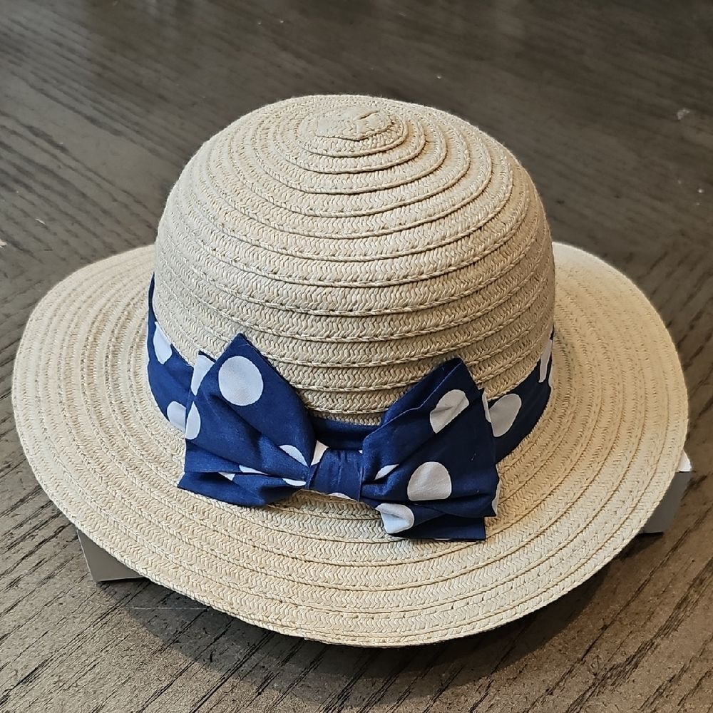 Tan Polka Dot Bow Straw Hat